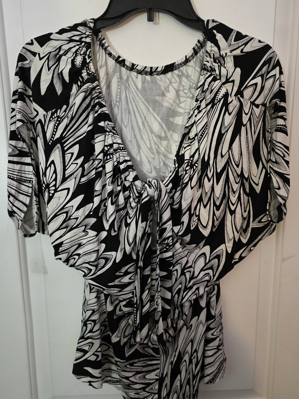 NWT - Black & White Drawstring V-Neck Women's Top